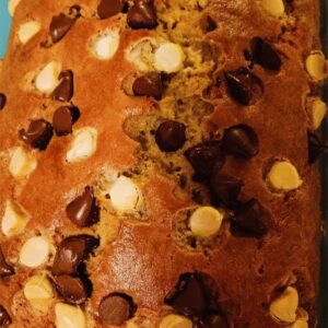 Banana bread with white and chocolate chips